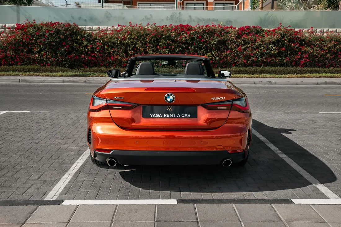 BMW 430i Convertible — rear exterior and boot lid with the roof open