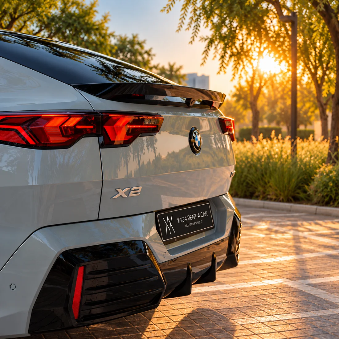 BMW X2 White — rear badge and tail light close-up