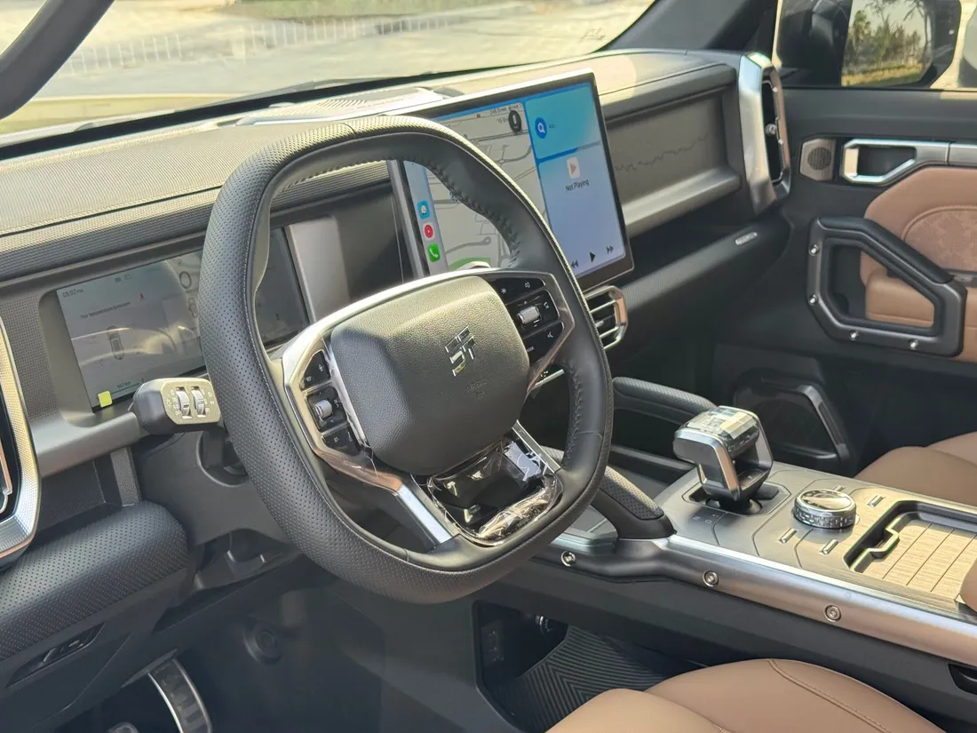 Jetour T2 — steering wheel and centre console close-up