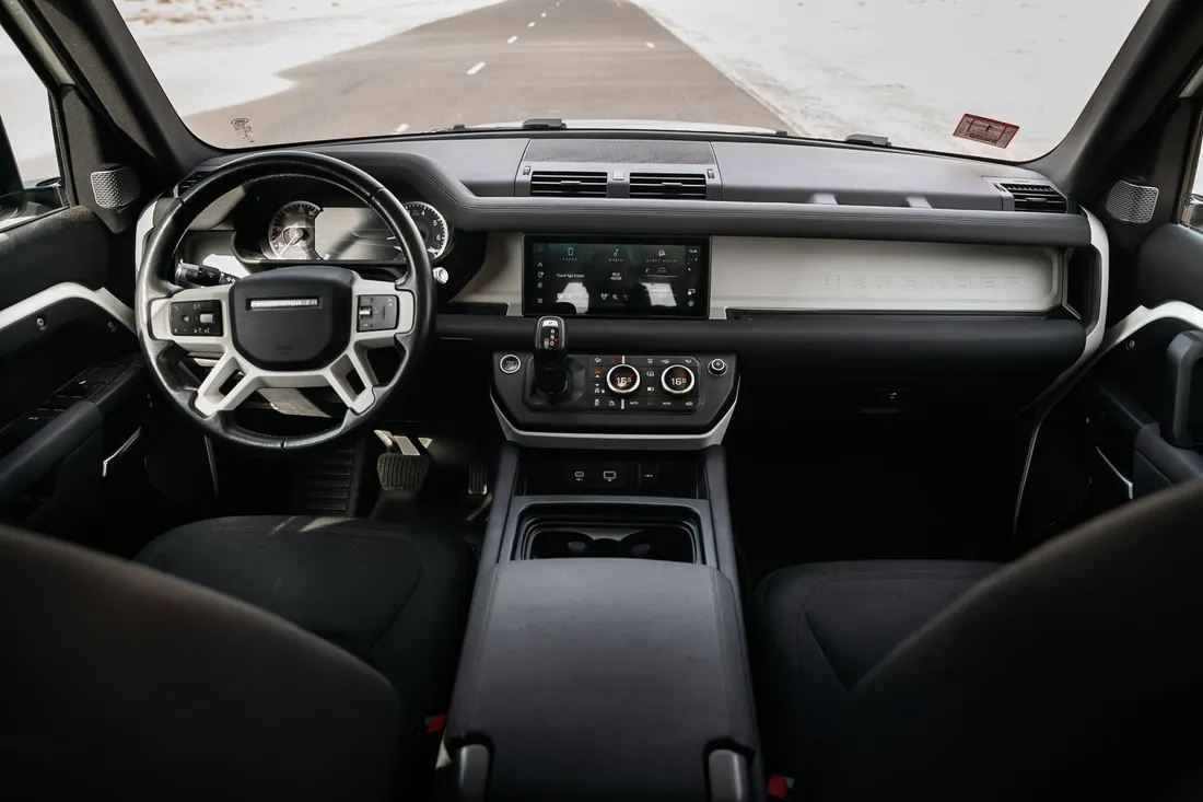 Land Rover Defender — full dashboard and steering wheel from the front cabin