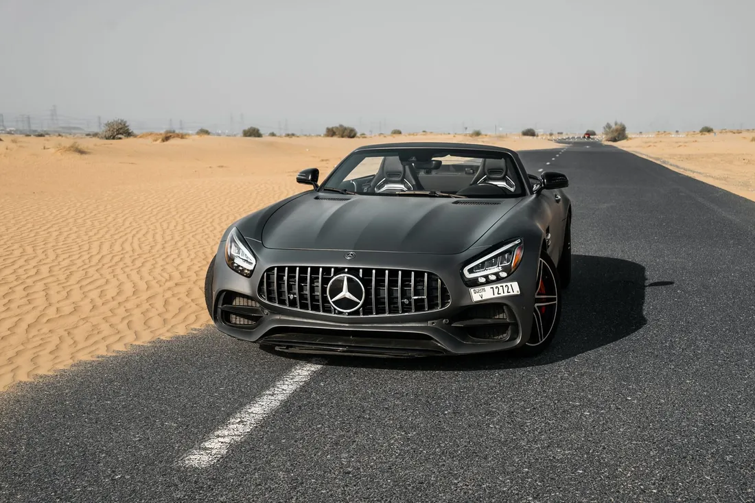 Mercedes-AMG GTC — front exterior and grille on a paved road